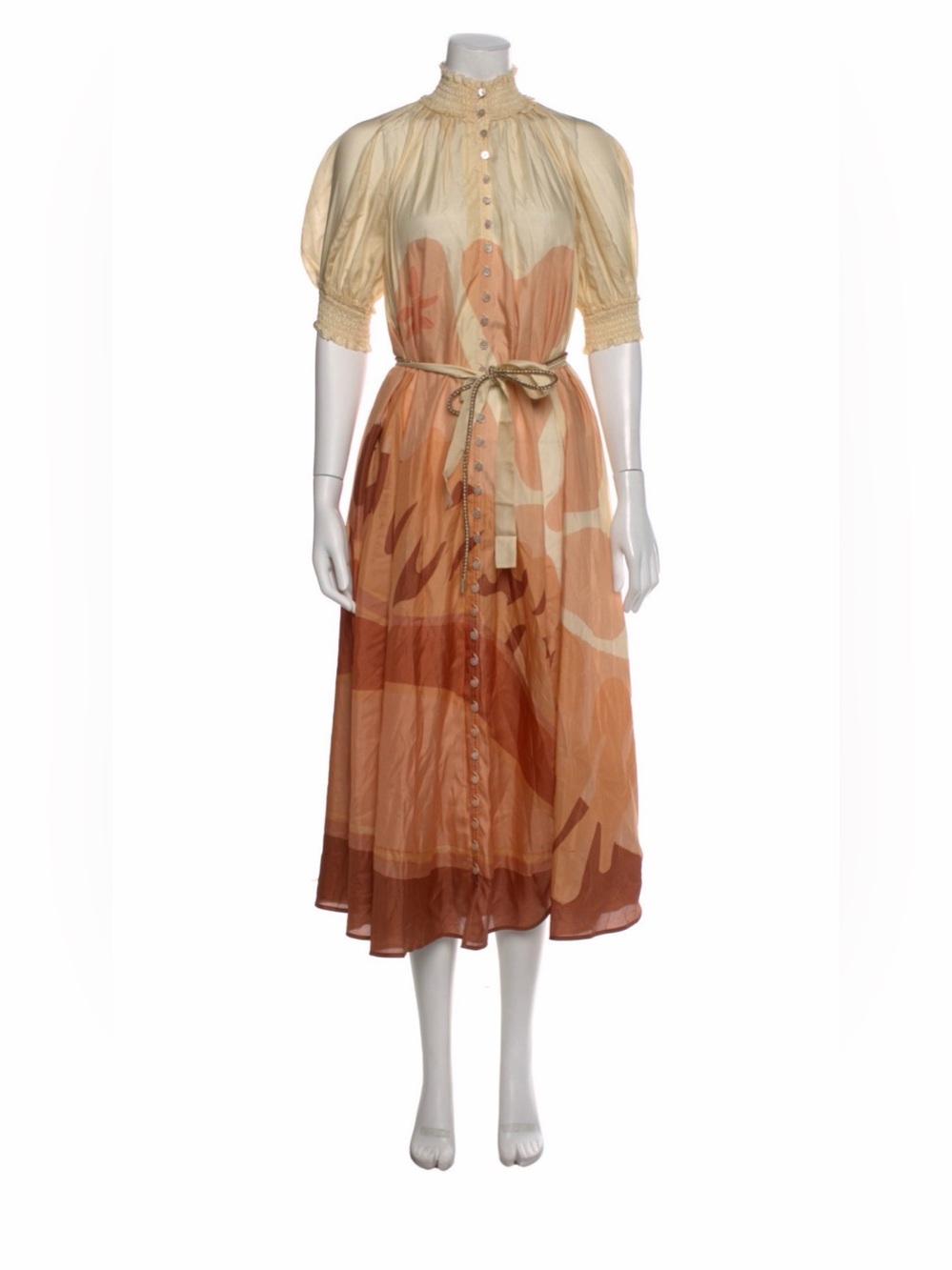 Zimmermann Cream to Terracotta Ombre Maxi Dress with Puff Sleeves